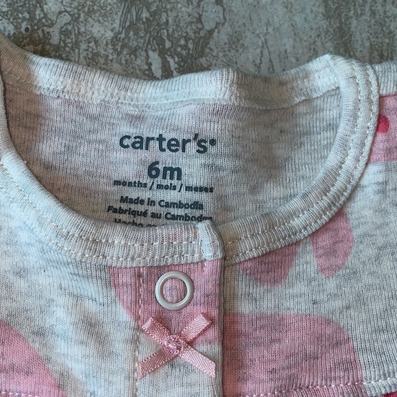 Carter’s baby,6m,pink whale on cream background,round neck,snap down,for girls - Picture 3 of 3